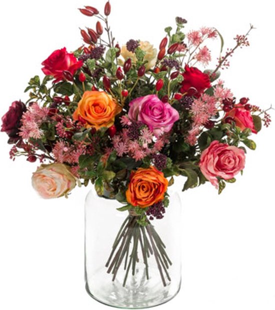 Emeraude - Bouquet de roses flamboyantes - 50 cm - coloré