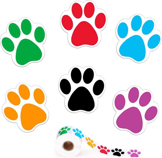 Foto: 100 honden stickers wit met gekleurde honden pootjes hond sticker hondenpoot huisdier