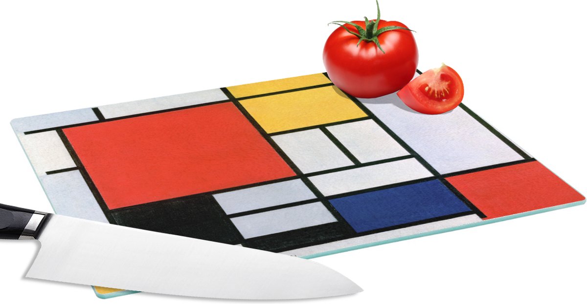 Glazen Snijplank - 28x20 - Kunst - Mondriaan - Oude meesters - Compositie 2 - Snijplanken Glas