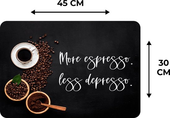 Set de table - Napperons en plastique - Café - Plus d'espresso Moins depresso - Citations - Énonciations - 45x30 cm - 6 pièces - Résistant à la chaleur - Antidérapant - Pad - Amovible