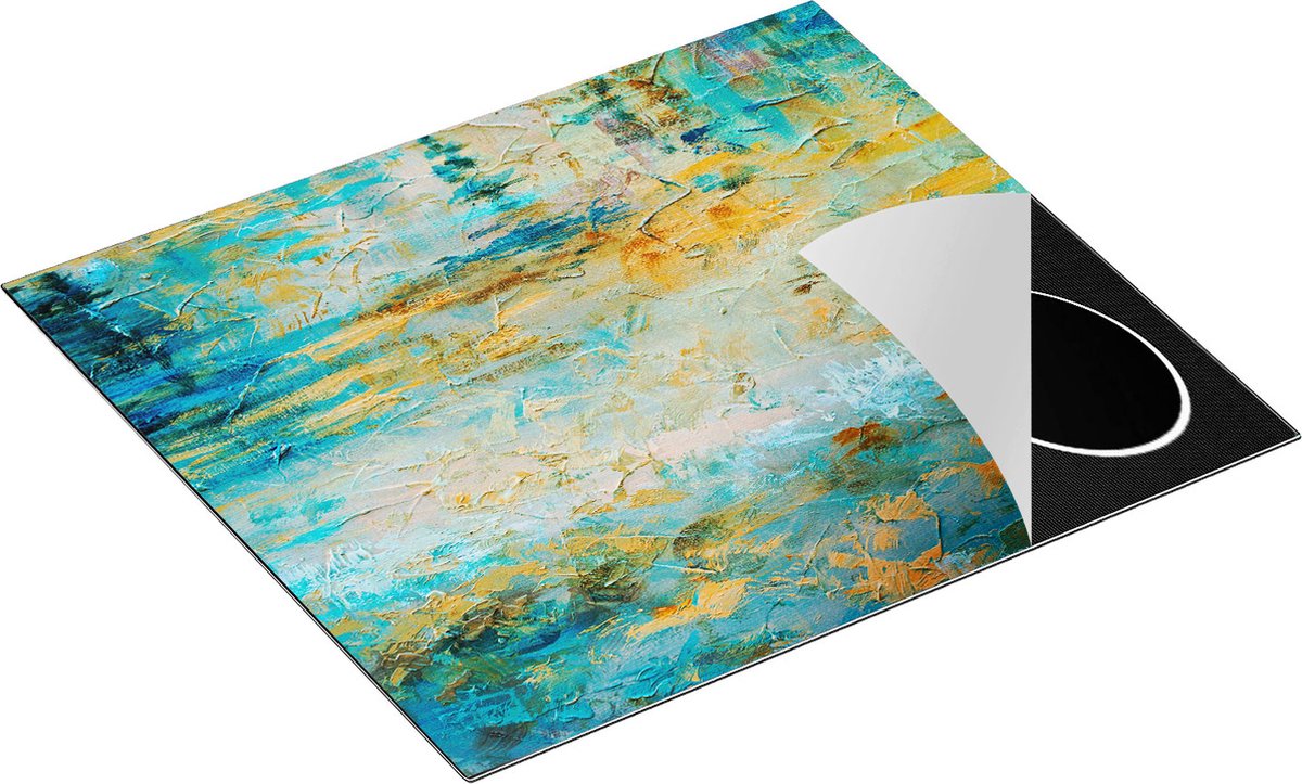 Chefcare Inductie Beschermer Abstracte Kunst - Blauw Goud Acryl - 57,6x51,6 cm - Afdekplaat Inductie - Kookplaat Beschermer - Inductie Mat