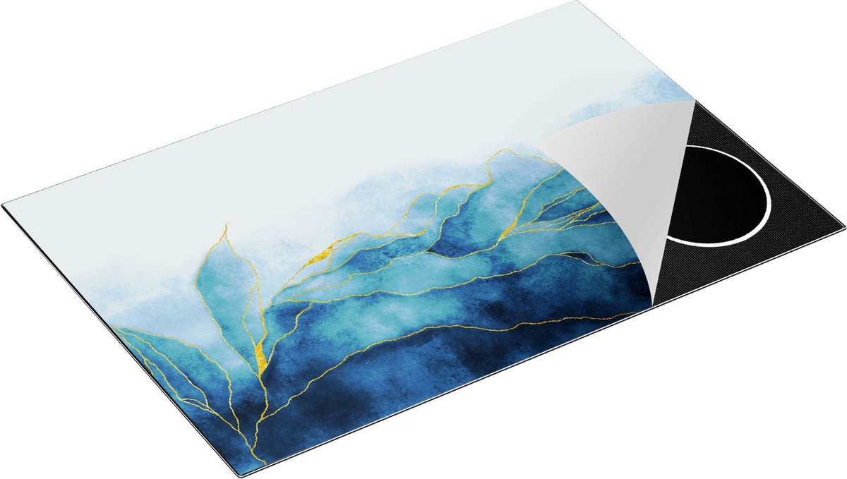 Chefcare Inductie Beschermer Abstracte Kunst - Blauw Wit Marmer - 80,2x52,2 cm - Afdekplaat Inductie - Kookplaat Beschermer - Inductie Mat