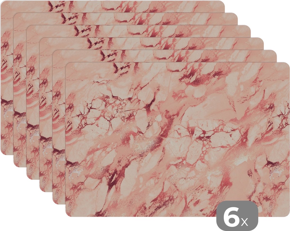 Placemats - Marmer print - Roze - Stenen - Onderlegger - Onderleggers placemat - 45x30 cm - 6 stuks