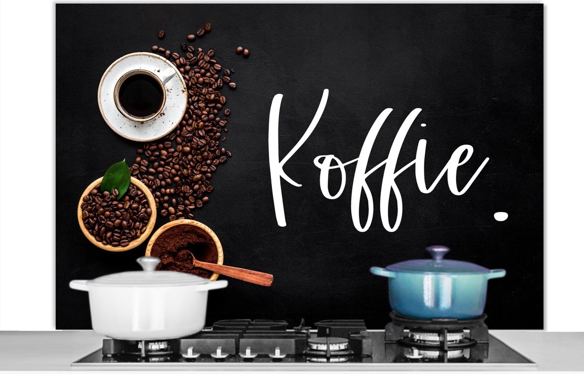 Spatscherm keuken 120x80 cm - Kookplaat achterwand Spreuken - Koffie - Quotes - Muurbeschermer - Spatwand fornuis - Hoogwaardig aluminium