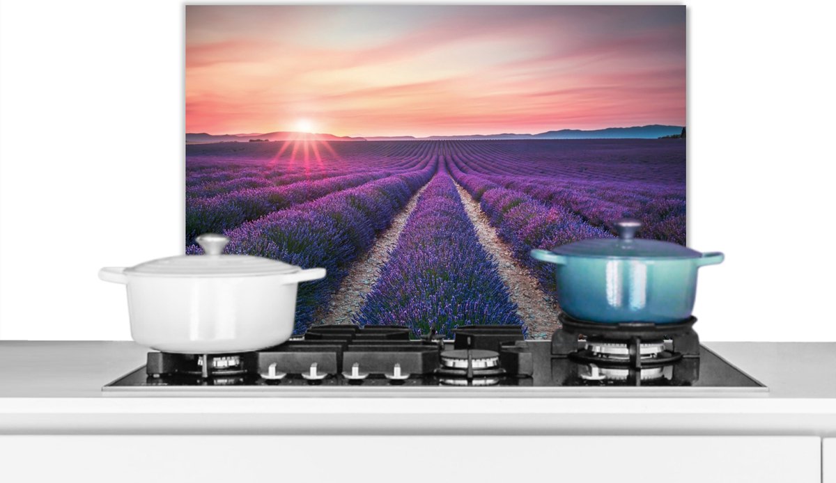 Spatscherm - Lavendel - Bloemen - Natuur - Paars - Muurbeschermer - 70x50 cm - Spatwand