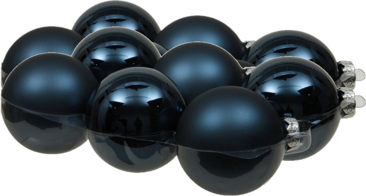 12x stuks kerstversiering kerstballen donkerblauw van glas - 8 cm - mat/glans - Kerstboomversiering