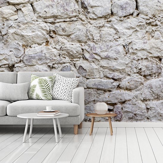 Papier peint Papier peint photo en vinyle - Mur de pierres anciennes en blanc largeur 295 cm x hauteur 220 cm - Tirage photo sur papier peint (disponible en 7 tailles)