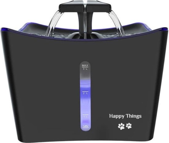 Happy Things® Drinkfontein XL Kat/Hond Kattenfontein 3Liter met LED - 100% Geruisloos en 100% Kwaliteit - Waterfontein Kat - Verkoeling Hond/Kat - Dieren drinkbakken - Waterdispenser