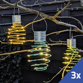Solar tuinverlichting - Hanglamp 'Fiësta' - Set van 3 stuks - Groen, geel en blauw - Op zonne-energie