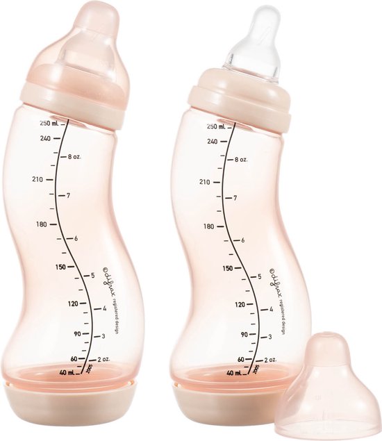 Babyflesje - Difrax Babyfles 250 ml Natural - S-fles - Anti-Colic - Lichtroze - 2 stuks