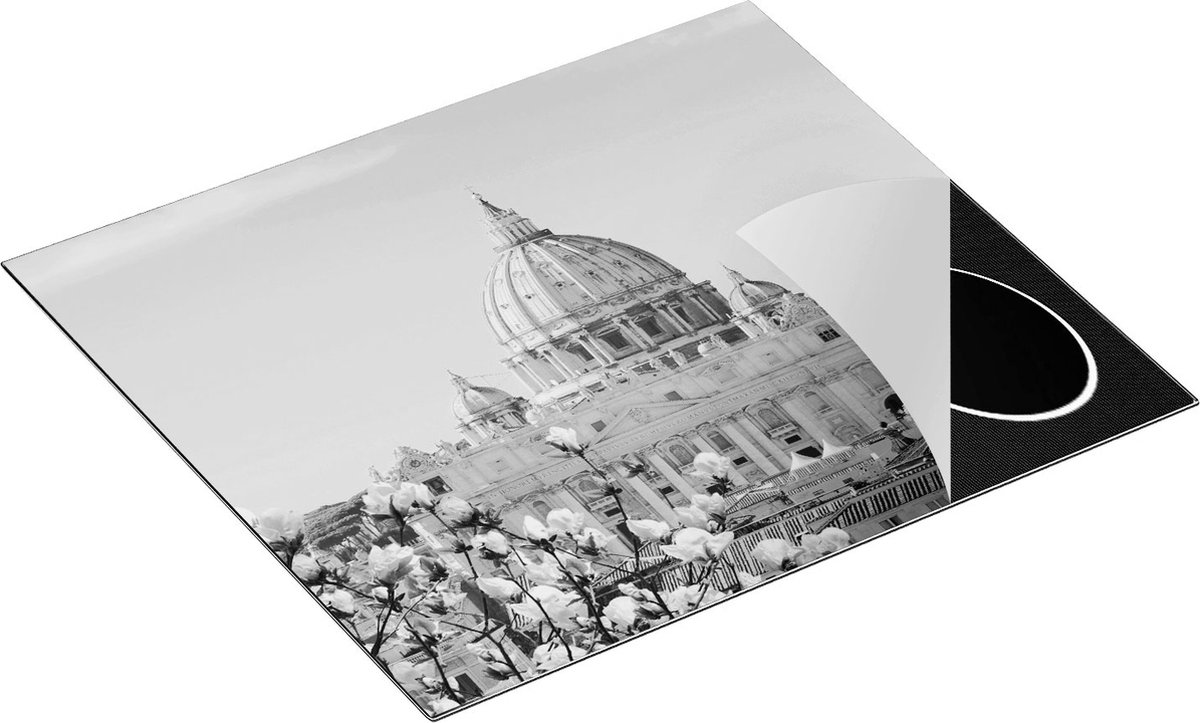 Chefcare Inductie Beschermer Sint Pietersbasiliek in Rome met Bloemen - Zwart Wit - 58,3x51,3 cm - Afdekplaat Inductie - Kookplaat Beschermer - Inductie Mat