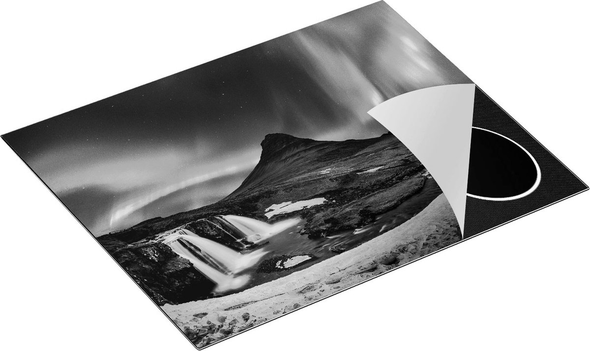 Chefcare Inductie Beschermer Noorderlicht bij de Watervallen in IJsland - Zwart Wit - 65x50 cm - Afdekplaat Inductie - Kookplaat Beschermer - Inductie Mat