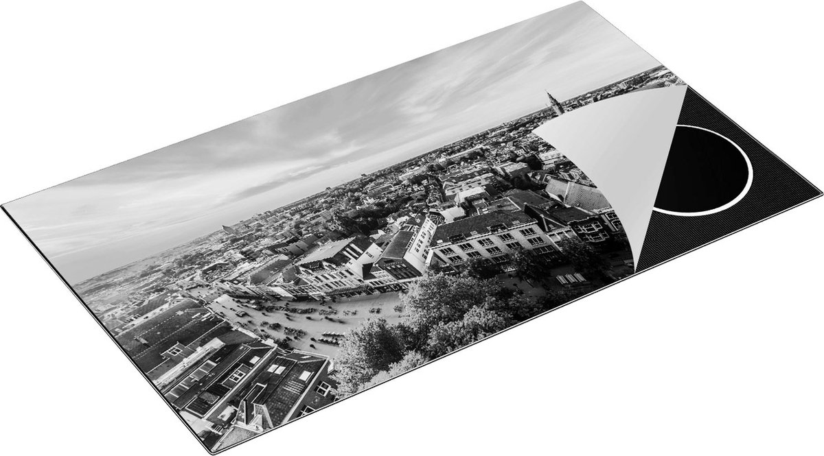Chefcare Inductie Beschermer Groningen Skyline Stad bij Zonsondergang - Zwart Wit - 89,6x51,6 cm - Afdekplaat Inductie - Kookplaat Beschermer - Inductie Mat