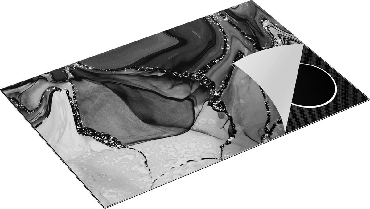 Chefcare Inductie Beschermer Abstracte Kunst - Waterkleur Marmer - Zwart Wit - 81,2x52 cm - Afdekplaat Inductie - Kookplaat Beschermer - Inductie Mat