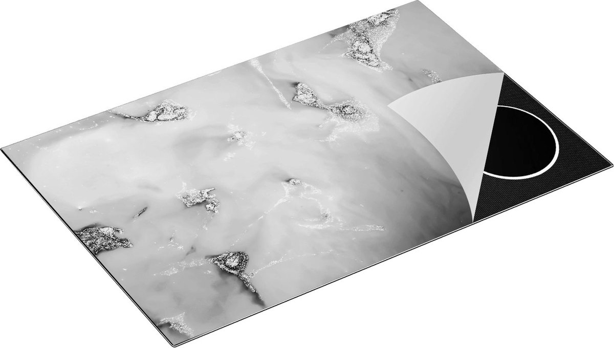 Chefcare Inductie Beschermer Abstracte Kunst - Luxueuze Marmer - Zwart Wit - 81,2x52 cm - Afdekplaat Inductie - Kookplaat Beschermer - Inductie Mat