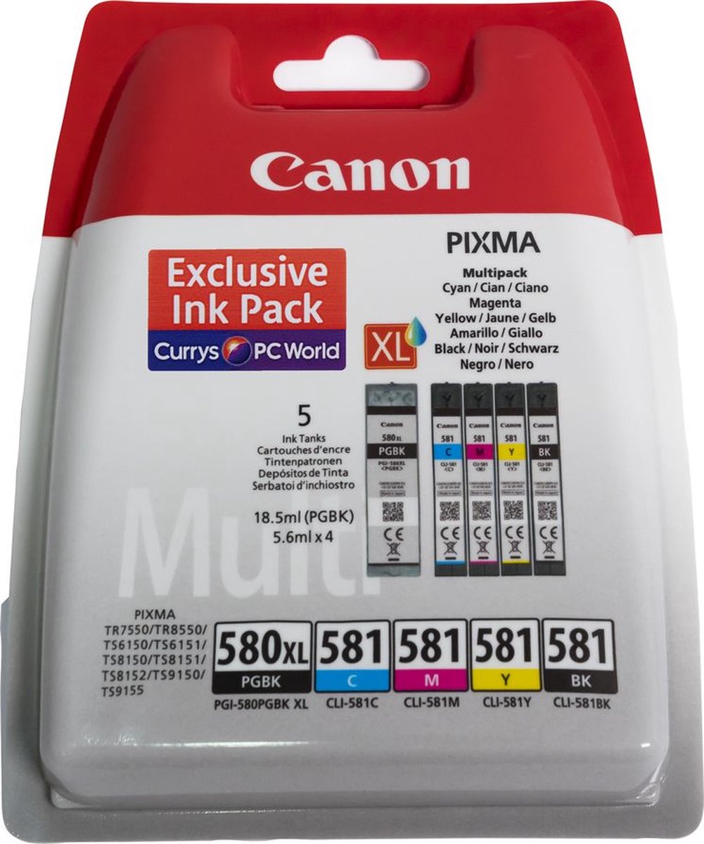 Eetbare Canon PGI 580 en CLI 581 set xl inkt cartridges voor canon
