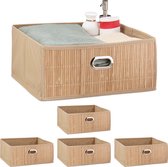 Relaxdays 5x panier de rangement salle de bain - panier carré en bambou - organisateur de placard - boîte de rangement