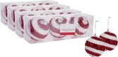 12x pcs boules de Noël décorées en plastique rouge/blanc diamètre 8 cm - Décoration de sapin de Noël
