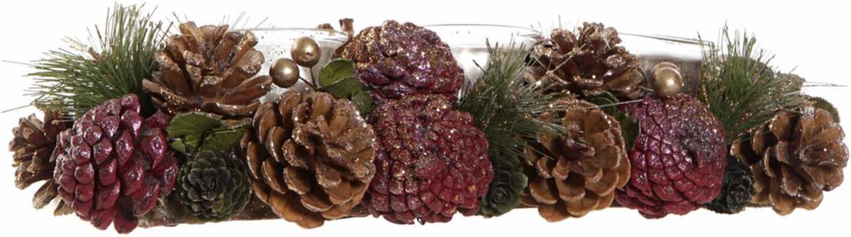 2x stuks kerst thema kaarsenhouders ornament roze/bruin nature 38 x 15 x 9,5 cm cm - Kerststukjes – foto 3