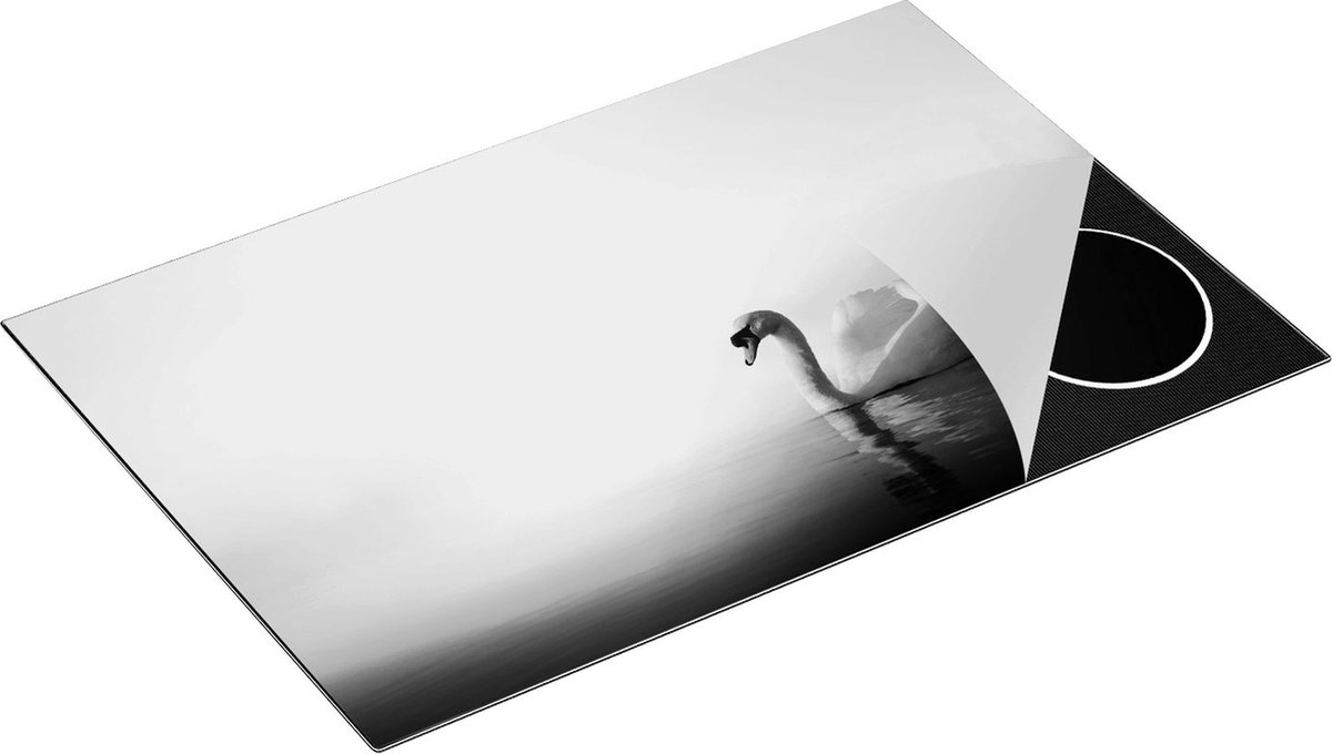 Chefcare Inductie Beschermer Zwaan in het Water tijdens de Mist - Zwart Wit - 80,2x52,2 cm - Afdekplaat Inductie - Kookplaat Beschermer - Inductie Mat