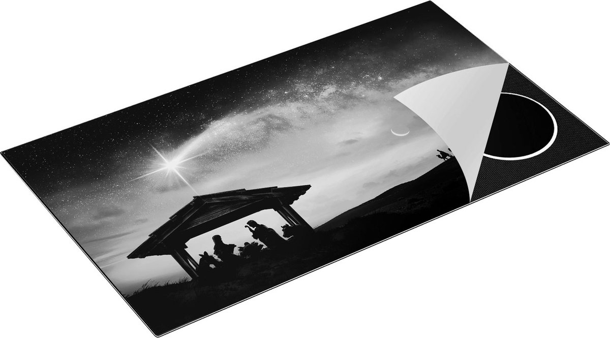 Chefcare Inductie Beschermer Heilige Familie van Jezus met de Ster van Bethlehem - Zwart Wit - 90x55 cm - Afdekplaat Inductie - Kookplaat Beschermer - Inductie Mat