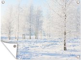 Tuinposter - Tuinschilderij sneeuw - Sneeuw - Tuindoek - Bomen - Tuindecoratie - Winter - 80x60 cm