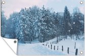 Tuinposter - Tuinschilderij bos - Winter - Tuinposter - Sneeuw - Tuindecoratie - Bos - 180x120 cm - Tuindoek - Buitenposter