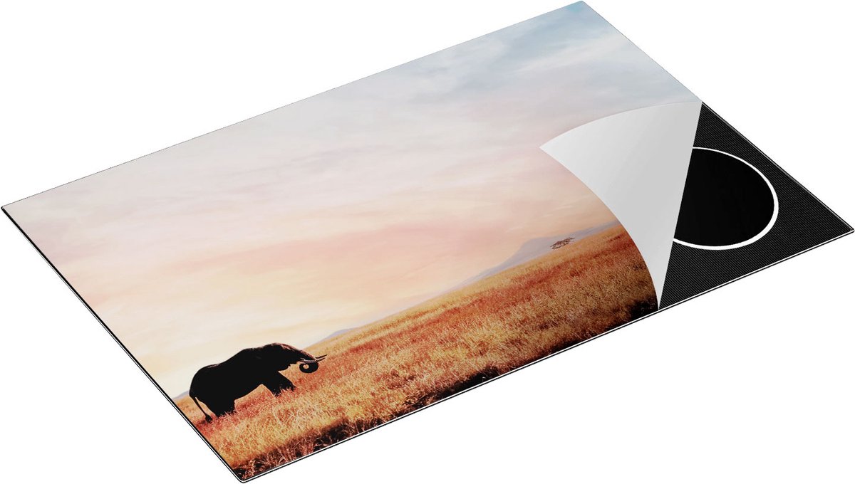 Chefcare Inductie Beschermer Olifant in het Savanne Veld - 80x50 cm - Afdekplaat Inductie - Kookplaat Beschermer - Inductie Mat