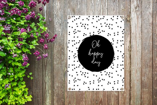 Décoration de jardin - Proverbes - Citations - Oh happy day - Points - Jardin - 60x80 cm - Affiche jardin - Tissu jardin