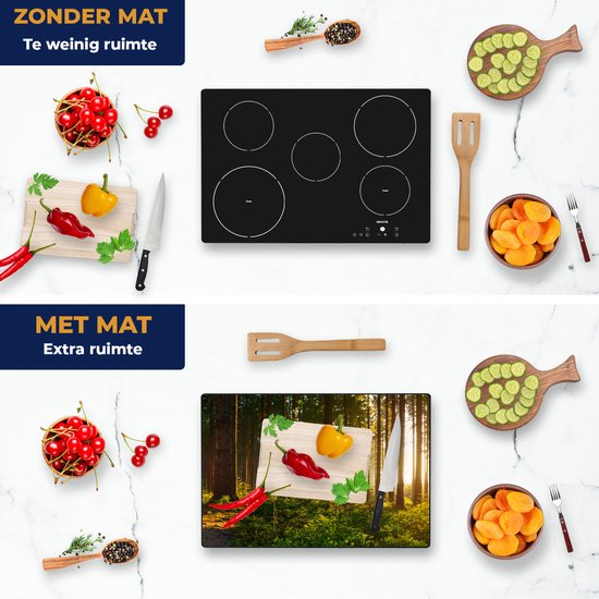 Chefcare Inductie Beschermer Bos met Zon tussen de Bomen - 75x50 cm - Afdekplaat Inductie - Kookplaat Beschermer - Inductie Mat