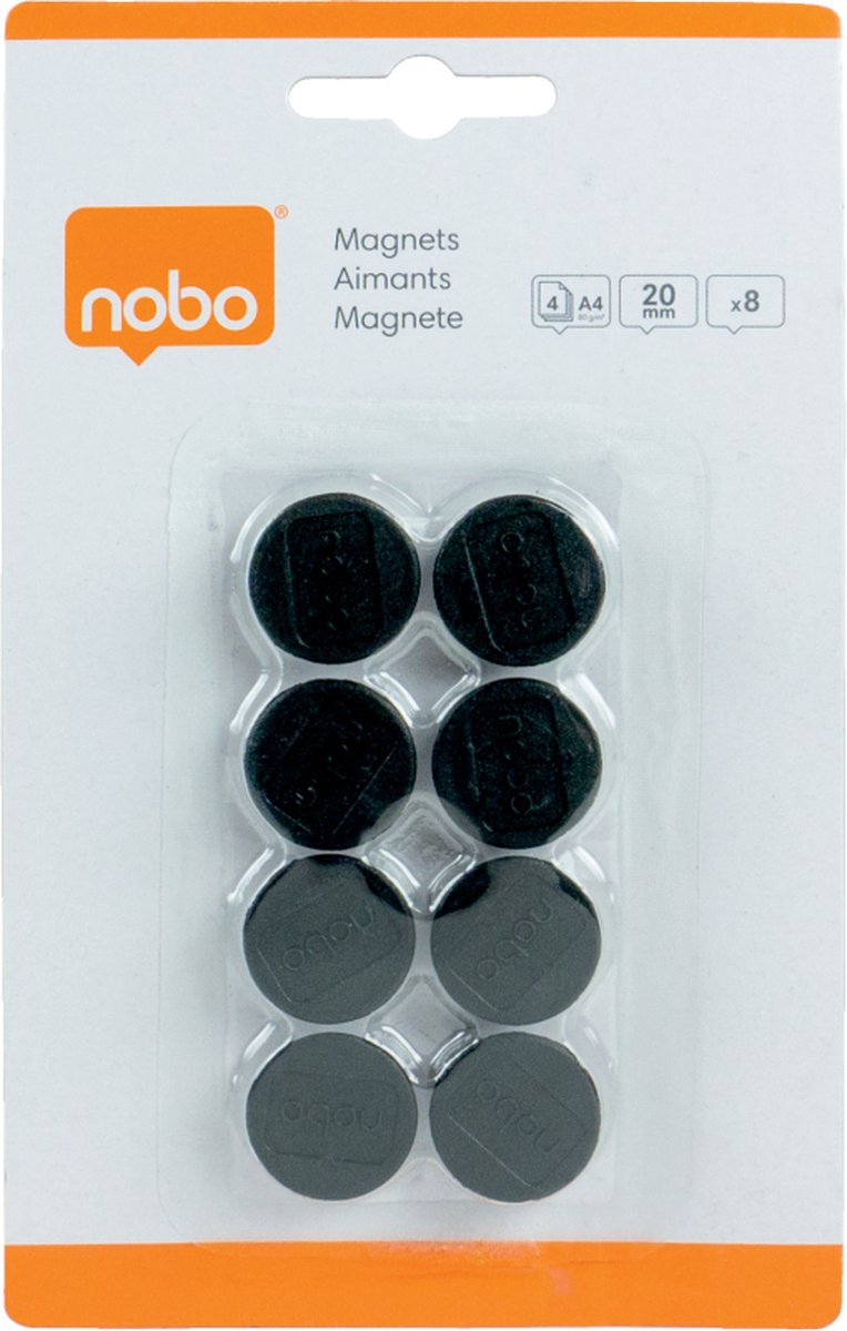 Nobo Whiteboard Magneten  - 20mm - 8 Stuks - Zwart - Nobo