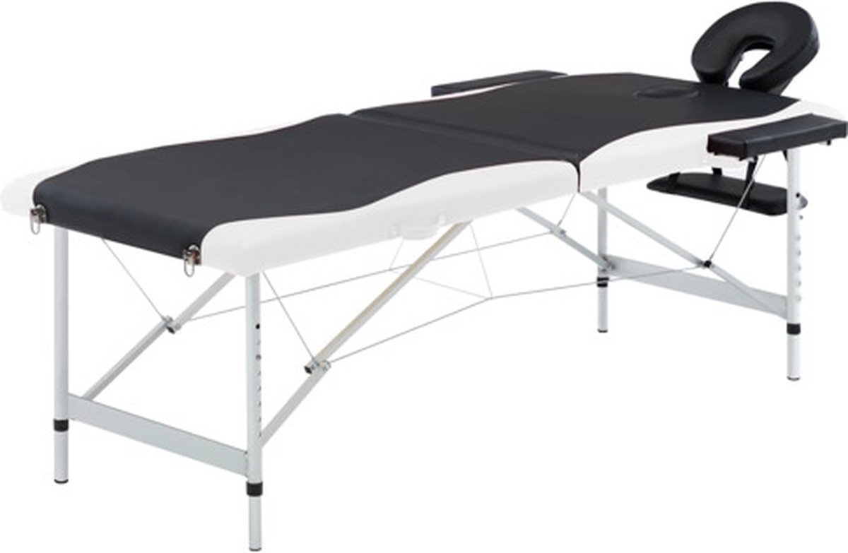 Goedkoopste vidaXL - Massagetafel - inklapbaar - 2 - zones - aluminium - zwart - en - wit
