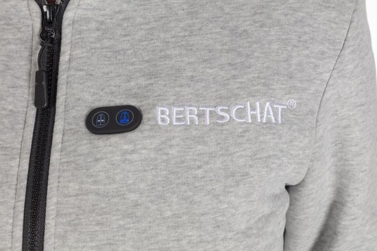 Grijze hoodie met BERTSCHAT logo en aan/uit knop met temperatuurinstelling.