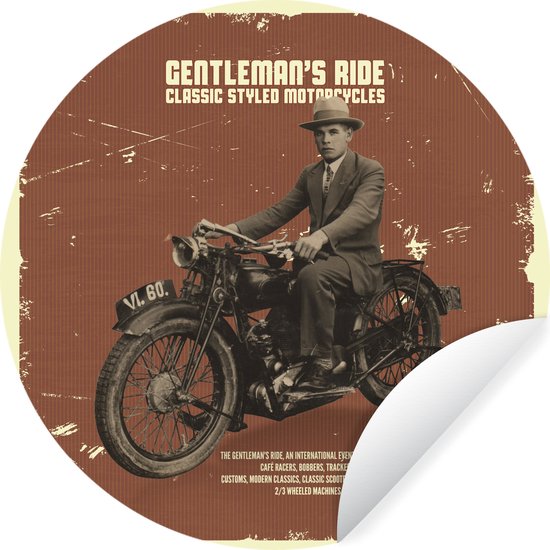 WallCircle - Muurstickers - Behangcirkel - Mancave - Motor - Pak - Vintage - 50x50 cm - Muurcirkel - Zelfklevend - Ronde Behangsticker