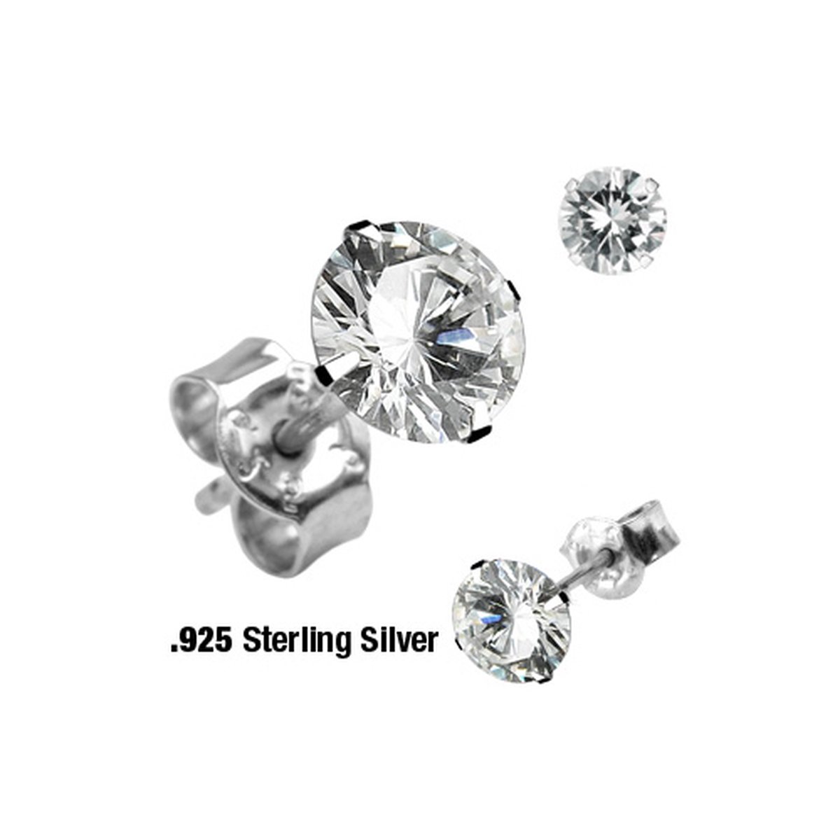 Oorbellen .925 silver rond CZ steen 0.8x6x8 - zilver - LMPiercings