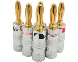 Nakamichi Banaanstekker 8 stuks - Hoge kwaliteit banaanstekkers / luidspreker stekker 4 mm - 24k verguld