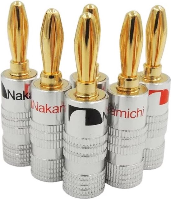 Nakamichi Banaanstekker 8 stuks - Hoge kwaliteit banaanstekkers / luidspreker stekker 4 mm - 24k verguld