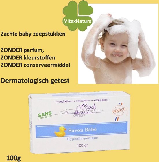 Marseille Babyzeep 100g ♥ Hypoallergeen. Zonder conserveermiddel, kleurstoffen, geur van Marius Fabre — afbeelding 2