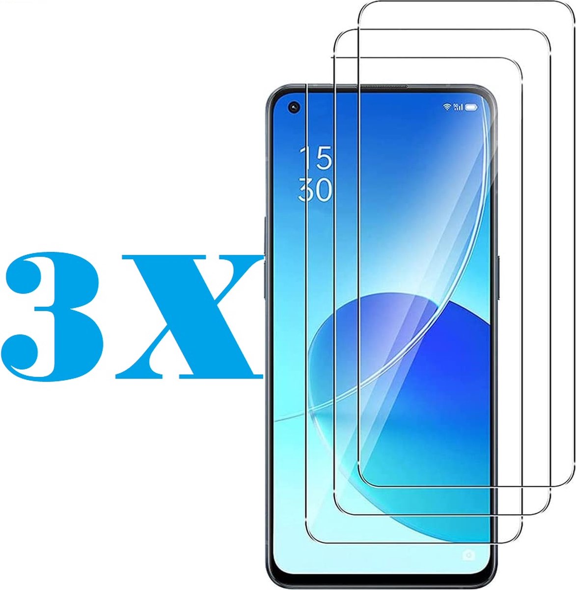 Screenprotector Glas - Tempered Glass Screen Protector Geschikt voor: Oppo Reno 5 Lite - 3x