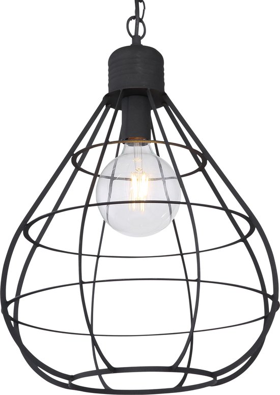 NETTLIFE Tafel Voor Het Eten, Hanglamp, Vintage - Hanglamp E27, Zwarte Hanglamp, 1 Retro Industrieel Gloeilampje