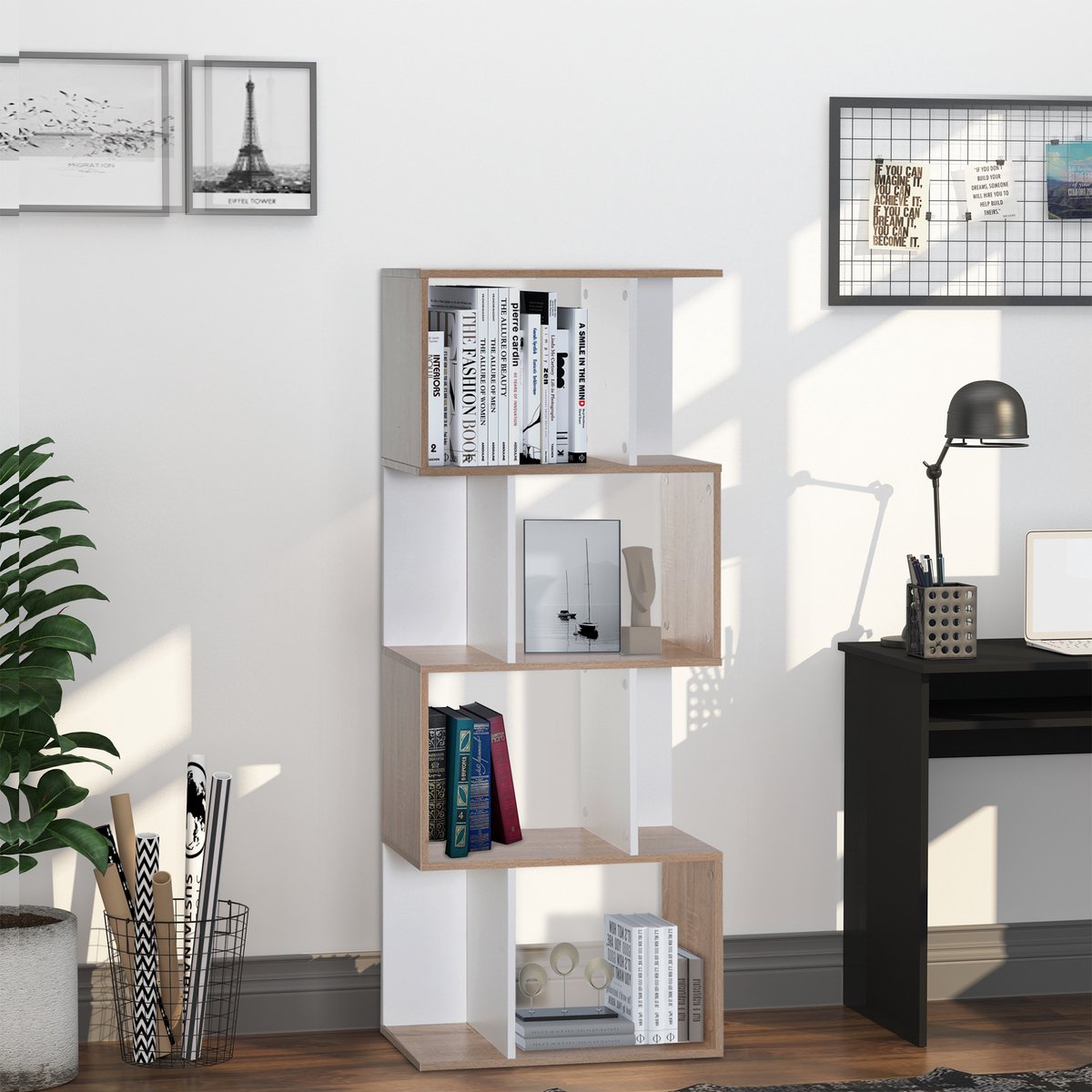 HOMCOM vrijstaande stelling 4 vakken hoekstelling wandstelling HOMCOM vrijstaande stelling 4 vakken hoekstelling wandstelling