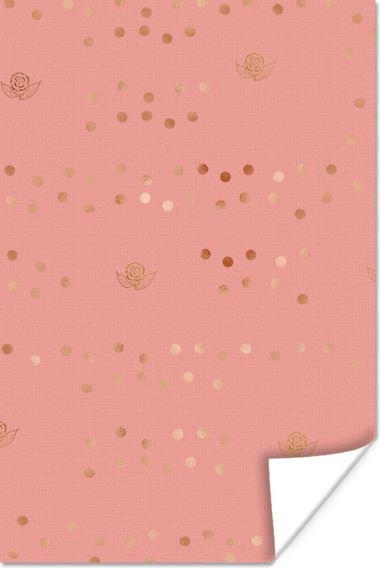 Motif Luxe de points dorés et de roses sur fond rose 20x30 cm - petit