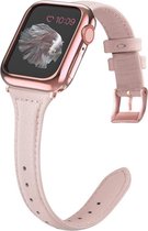 Leren bandje - geschikt voor Apple Watch series 1/2/3/4/5/6/7/8/9/SE/SE 2/Ultra/Ultra 2 met case size 42 mm / 44 mm / 45 mm / 49 mm - lichtroze