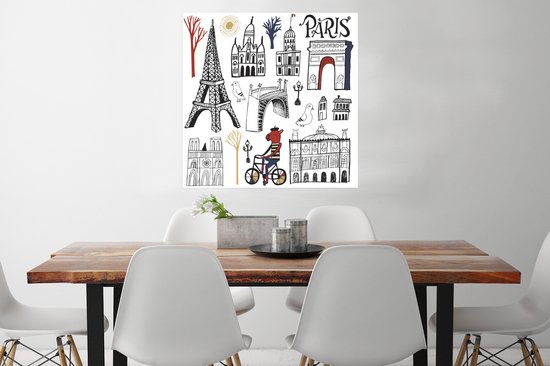 Une illustration artistique des sites touristiques de Paris affiche 75x75 cm - Tirage photo sur Poster (décoration murale salon / chambre) / Poster Europe