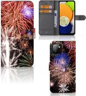 Portemonnee Hoesje Geschikt voor Samsung Galaxy A03 Smartphone Hoesje Kerstcadeau Vuurwerk