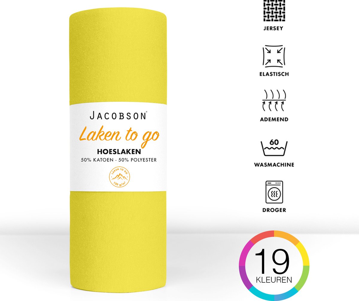 Jacobson - Hoeslaken - 140x200cm - Jersey Katoen - tot 25cm matrasdikte - Geel