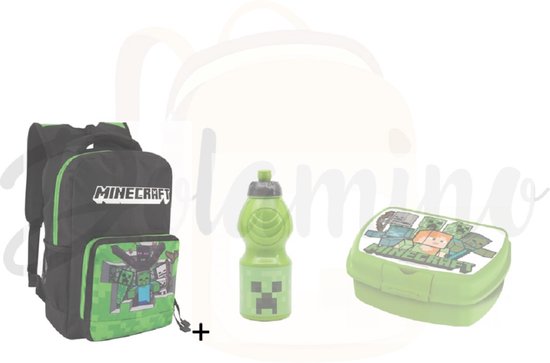 Minecraft rugzak survival mode - 36cm 2 vakken - lunchbox / broodtrommel - drinkfles - lunchset - Minecraft