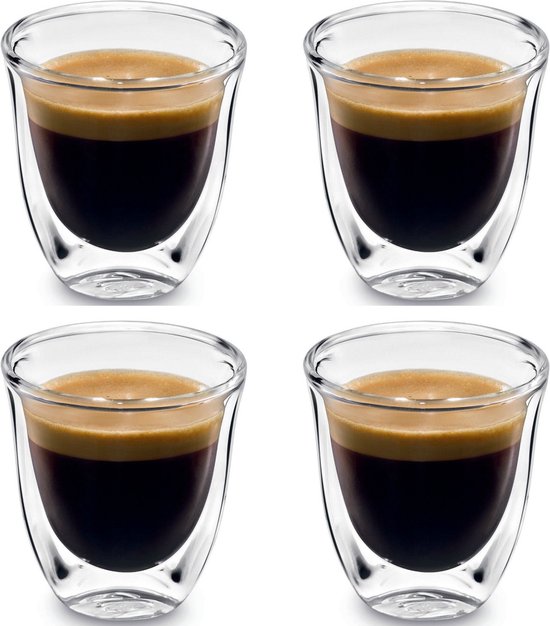 Set Van 4 Handgeblazen Espressoglazen - Premium Dubbelwandige Espresso Glaasjes - 70 ML -  Espresso kopjes