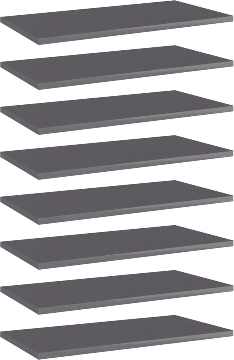 VidaLife Wandschappen 8 st 60x30x1,5 cm spaanplaat hoogglans grijs