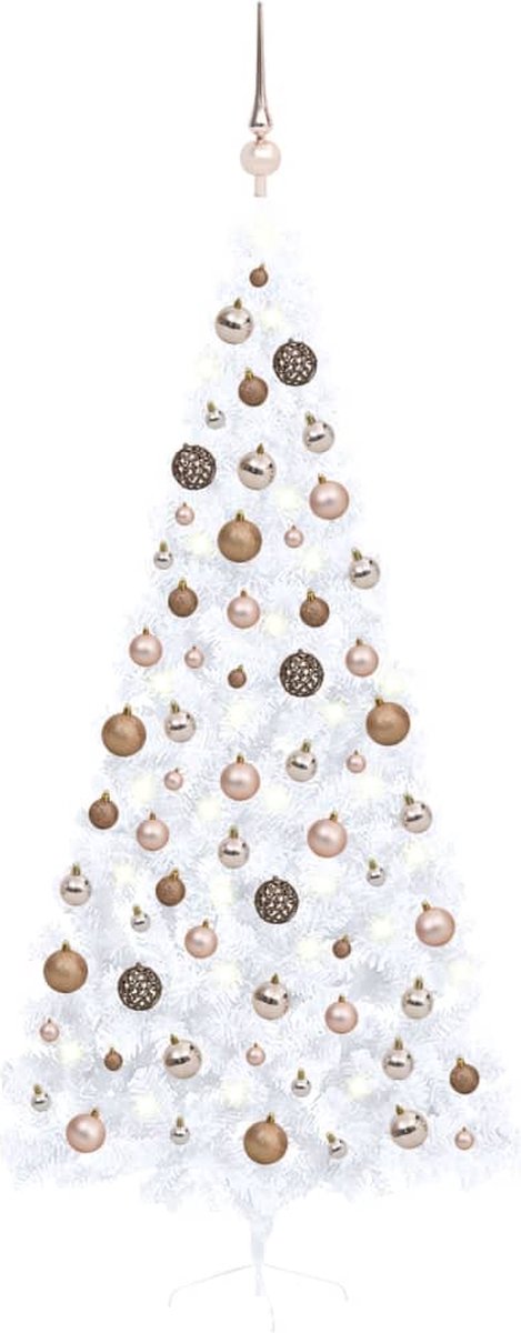 VidaLife Kunstkerstboom met LED's en kerstballen half 240 cm wit